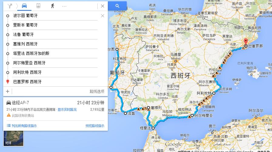 西班牙的旅遊路線,西班牙的旅遊路線圖